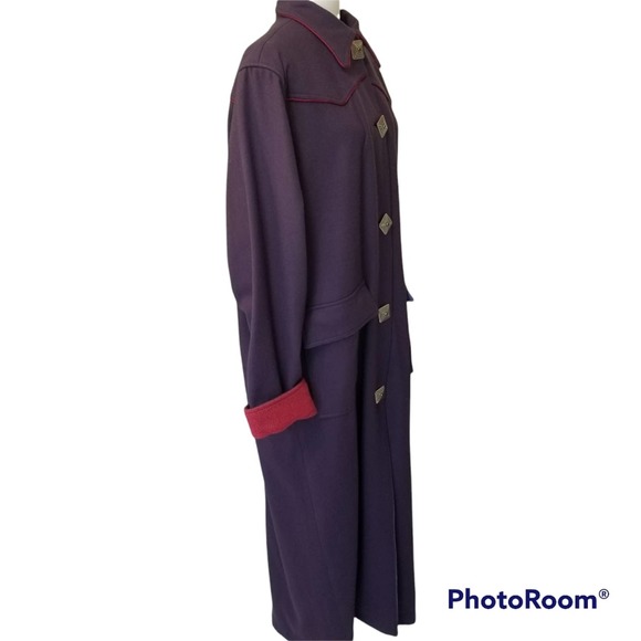 Wool Purple Duster Coat Silver Concho Buttons Accent - Picture 2 of 11